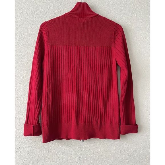 Eddie Bauer Red Ribbed Zip Sweater 100 % Cotton Size L - Picture 2 of 5
